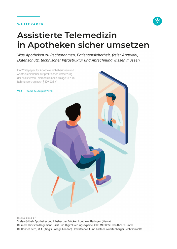 Titelseite des Whitepapers: Assistierte Telemedizin in Apotheken sicher umsetzen